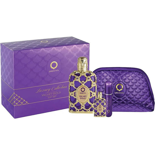 Orientica Velvet Gold EDP Gift Set 4 (PCS) Bag (Unisex) - Perfume Planet 