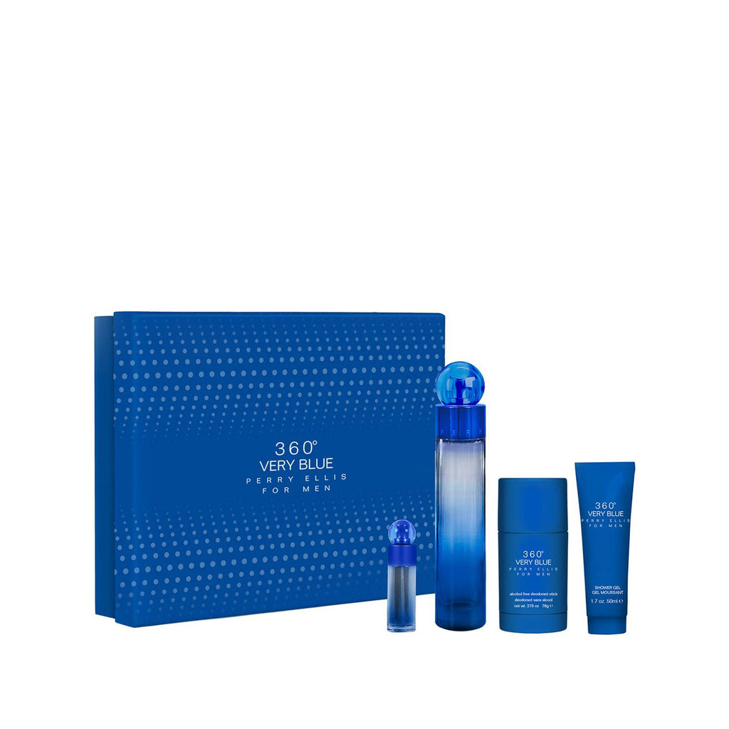 Estuche completo de Perry Ellis 360 Very Blue EDT for Men Gift Set (4PC)